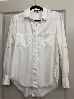 Velvet Heart White Fringe-Hem Button Down Shirt